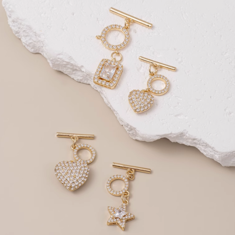 Brass Zircon Toggle Clasp OT Heart Square Star Charms