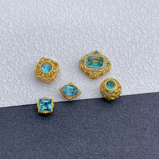 925 Silver Hollowed Gilded Base Topaz Gemstone Beads Spacers