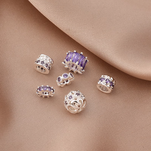 Brass Purple Zircon Beads Spacer Big Hole Spare Jewelry Handcrafts Beads