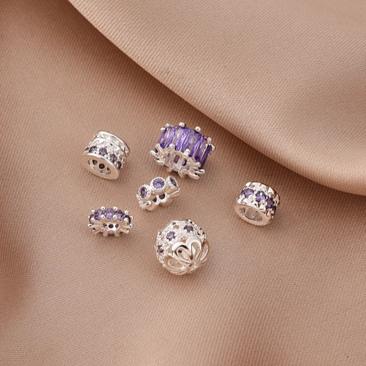 Brass Purple Zircon Beads Spacer Big Hole Spare Jewelry Handcrafts Beads