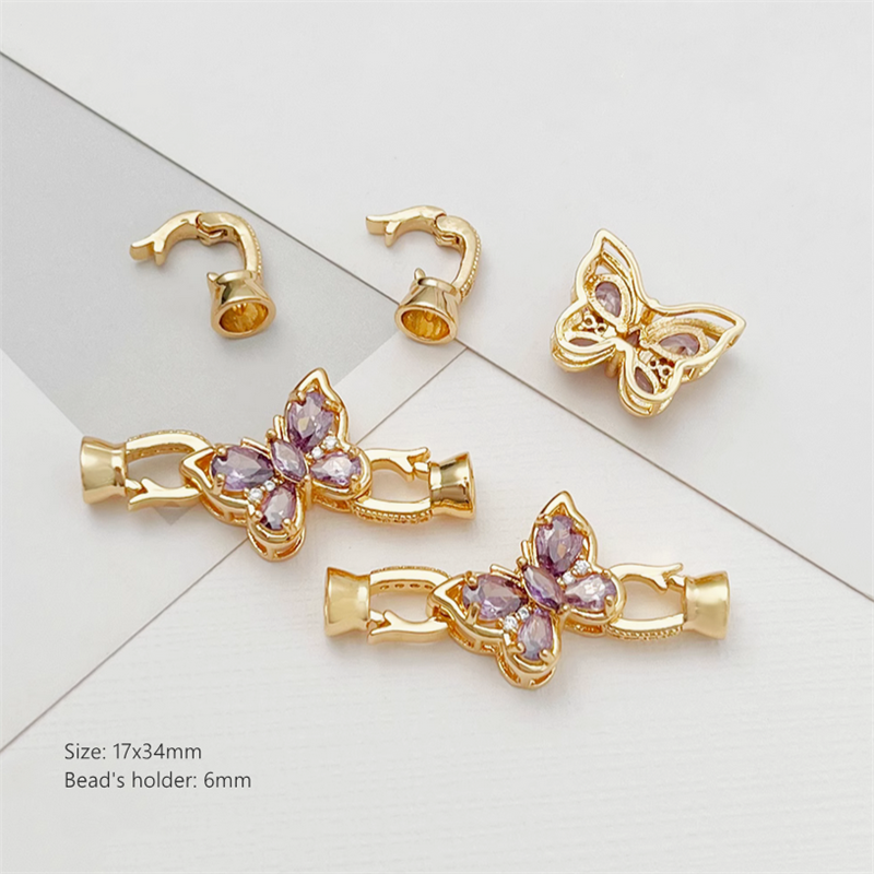 Brass Gilded Zircon Butterfly Fold Over Clasp