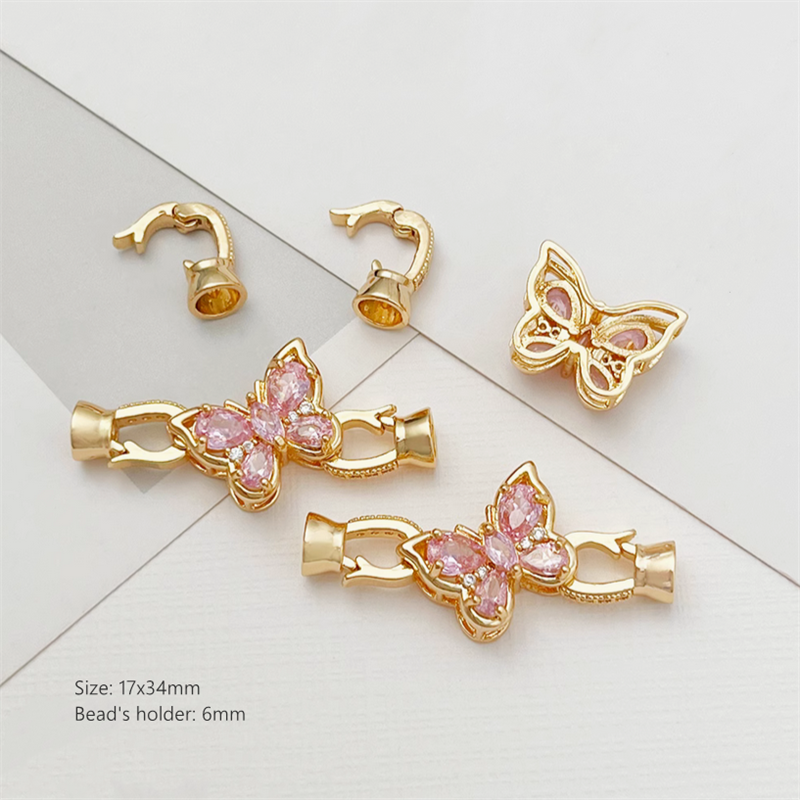 Brass Gilded Zircon Butterfly Fold Over Clasp