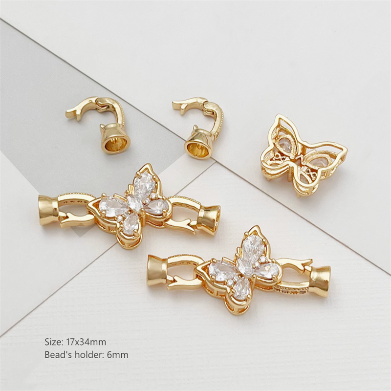Brass Gilded Zircon Butterfly Fold Over Clasp