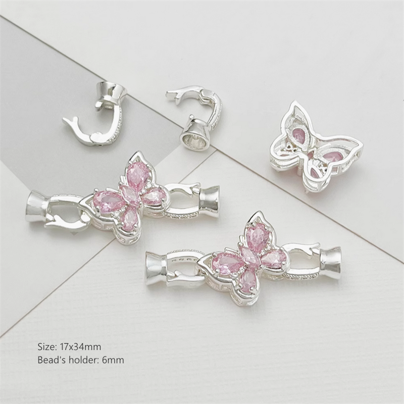 Brass Gilded Zircon Butterfly Fold Over Clasp