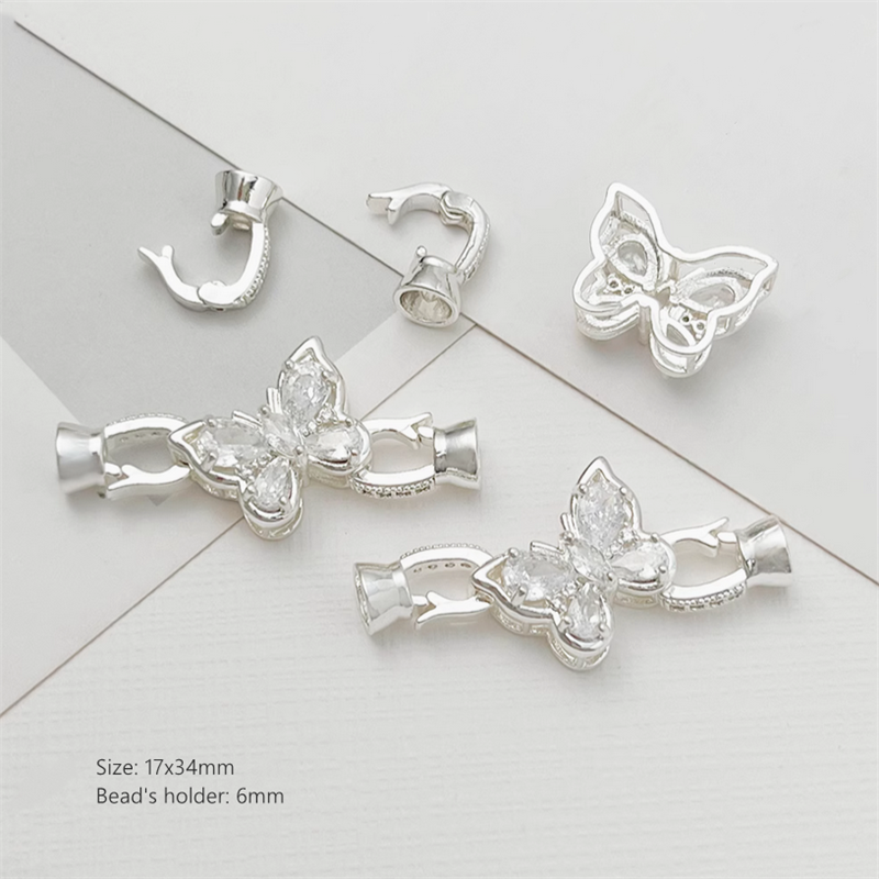 Brass Gilded Zircon Butterfly Fold Over Clasp