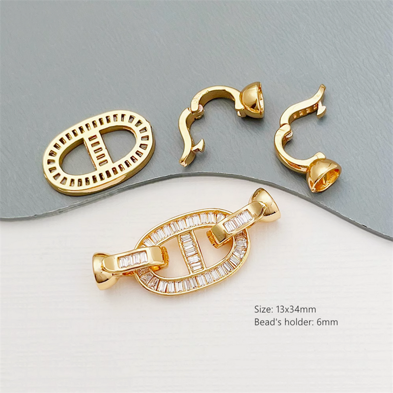 Brass Zircon Pearls Beads Connector Fold Over Clasp