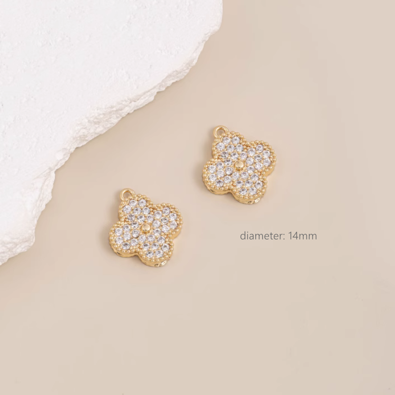 Brass 14K Gilded Four Clover Shell Zircon Inlaid Pendants Charms Partition