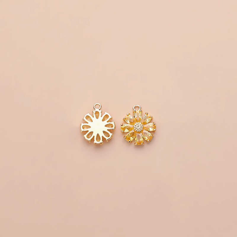 Brass 14K Gilded Zircon Daisy Pendants-Cute Tiny Charms