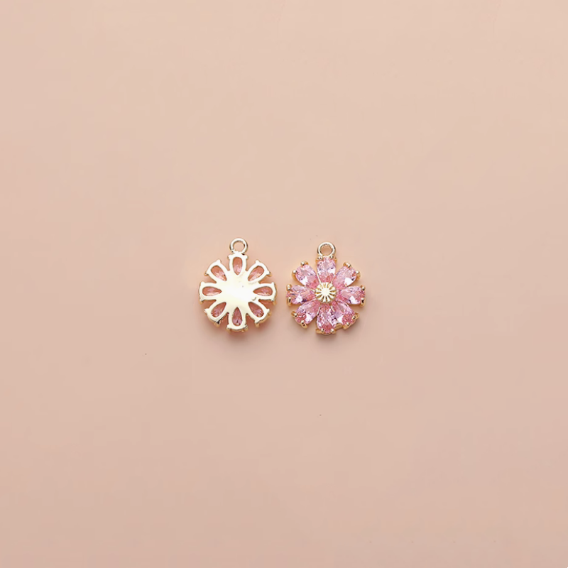 Brass 14K Gilded Zircon Daisy Pendants-Cute Tiny Charms