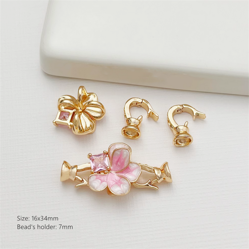 Brass Enamel Flower Snap Fastener Gold Silver Plated Fold Over Clasps