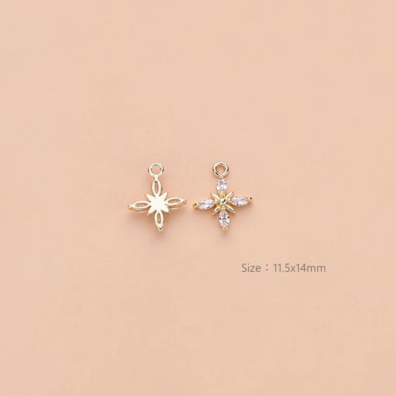 Brass 14K Gilded High Quality Zircon Snow Flower Leaf Pendants