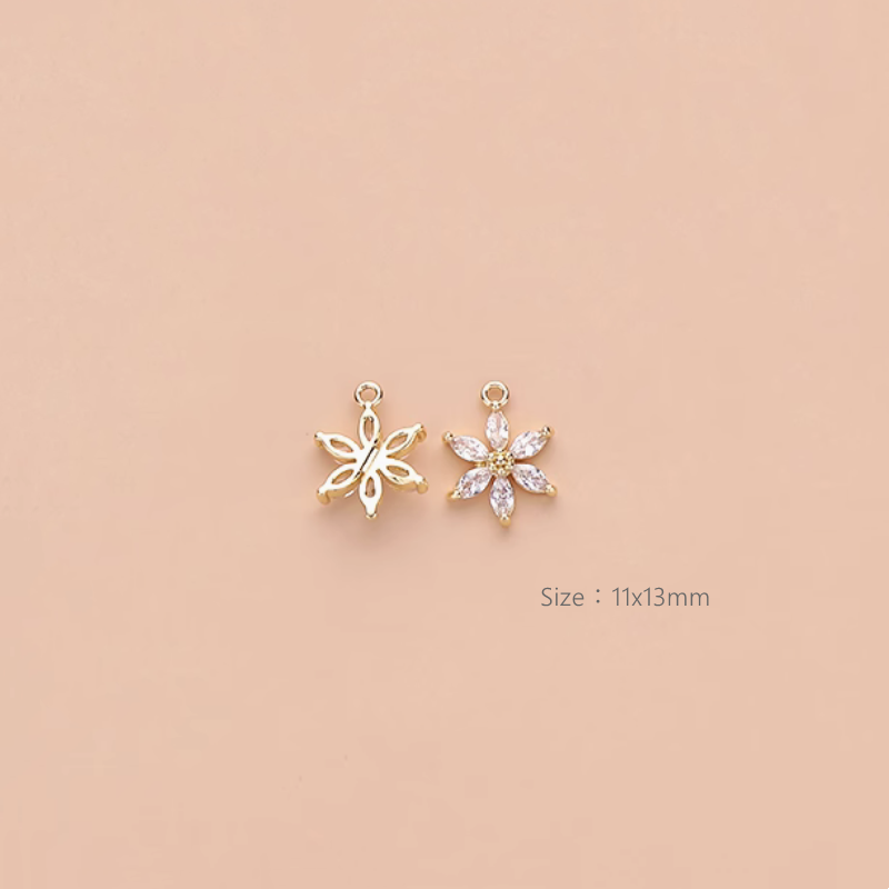 Brass 14K Gilded High Quality Zircon Snow Flower Leaf Pendants