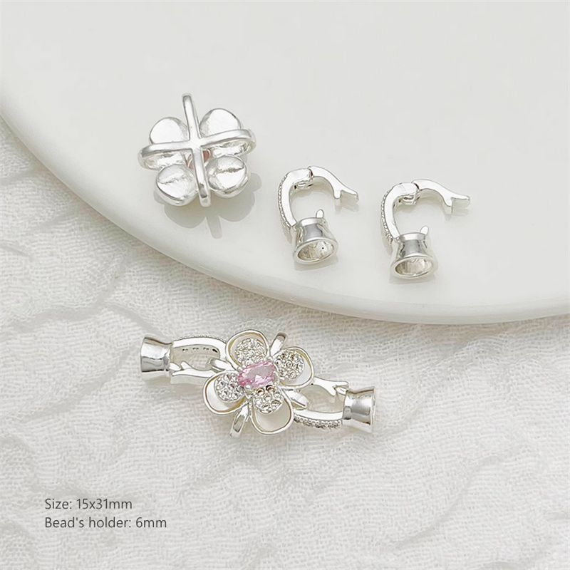 Brass Gilded Zircon Shell Flower Fold Over Clasp