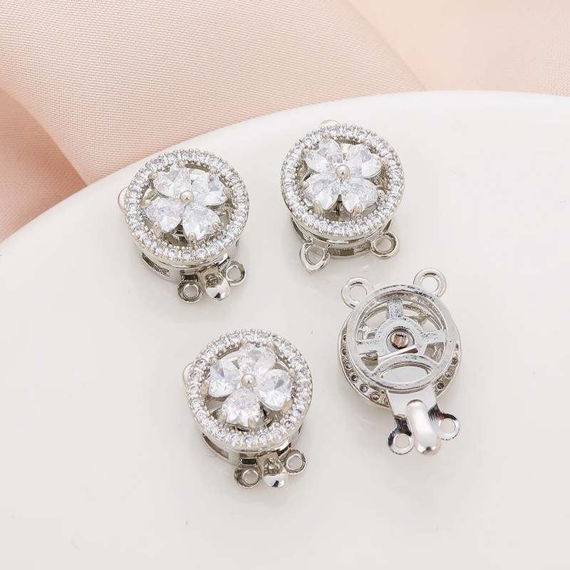 Brass Plated Zircon Round Box Clasp Insert Connector