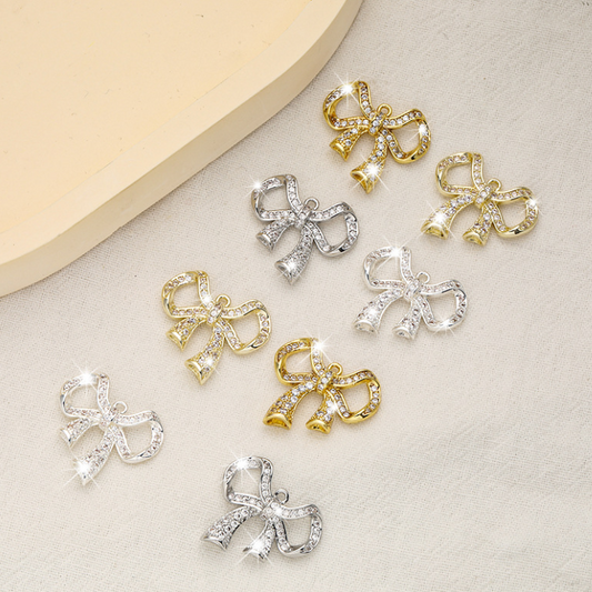 Brass Zircon Bow Necklace Bracelet Pendant Charms