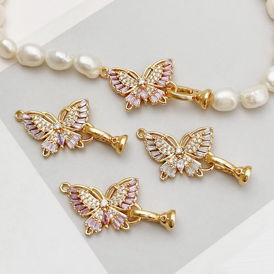 Brass High Quality Zircon Vivid Diamond Butterfly Twister Clasp