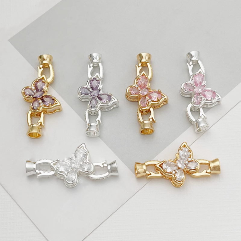 Brass Gilded Zircon Butterfly Fold Over Clasp
