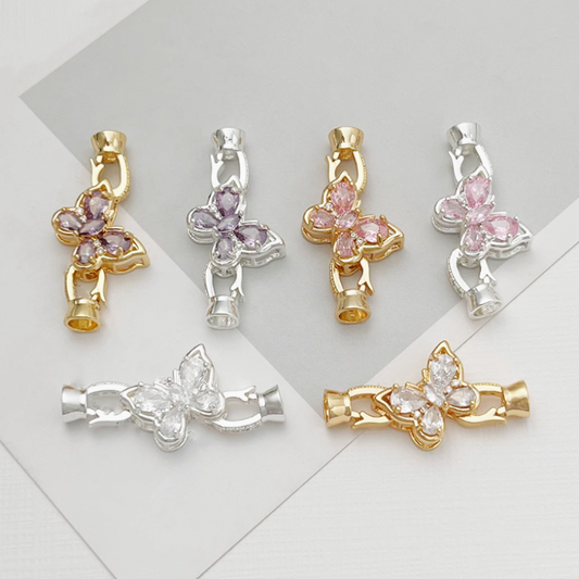 Brass Gilded Zircon Butterfly Fold Over Clasp