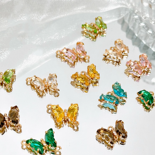Brass Gilded Zircon Butterfly Pendants Colorful Crystal Charms