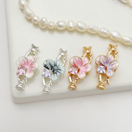 Brass Enamel Flower Snap Fastener Gold Silver Plated Fold Over Clasps