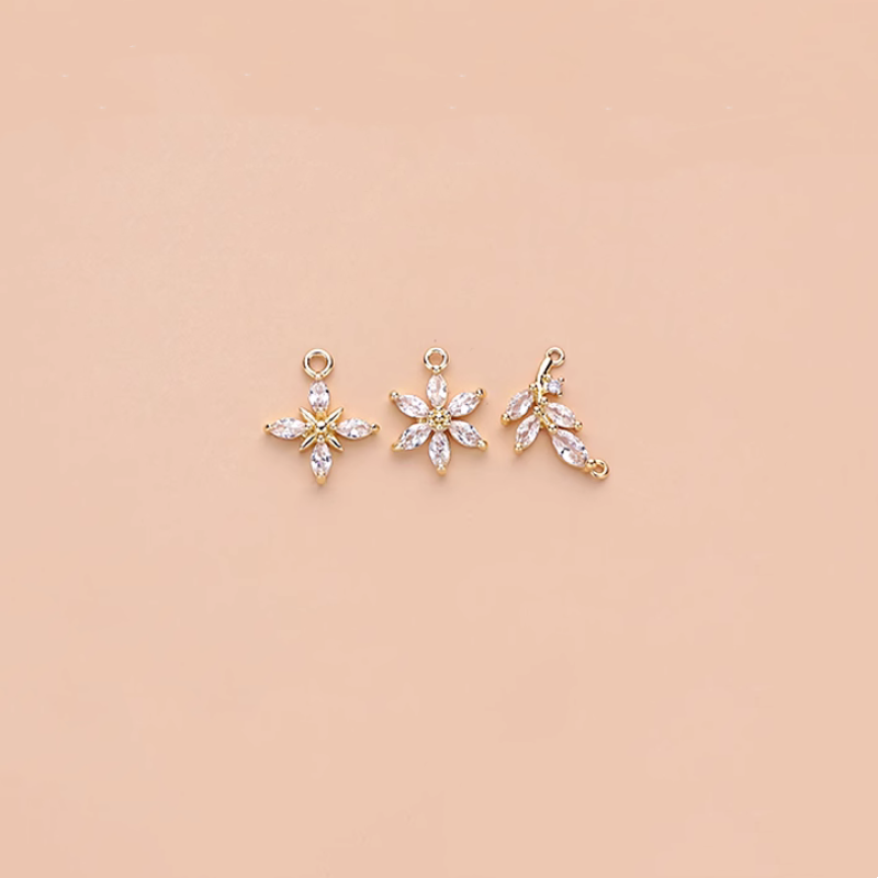 Brass 14K Gilded High Quality Zircon Snow Flower Leaf Pendants