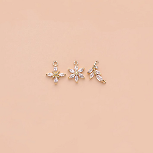 Brass 14K Gilded High Quality Zircon Snow Flower Leaf Pendants