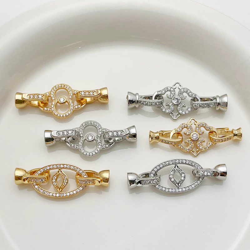 Brass Zircon Lucky Knot Double Connector Fold Over Clasp