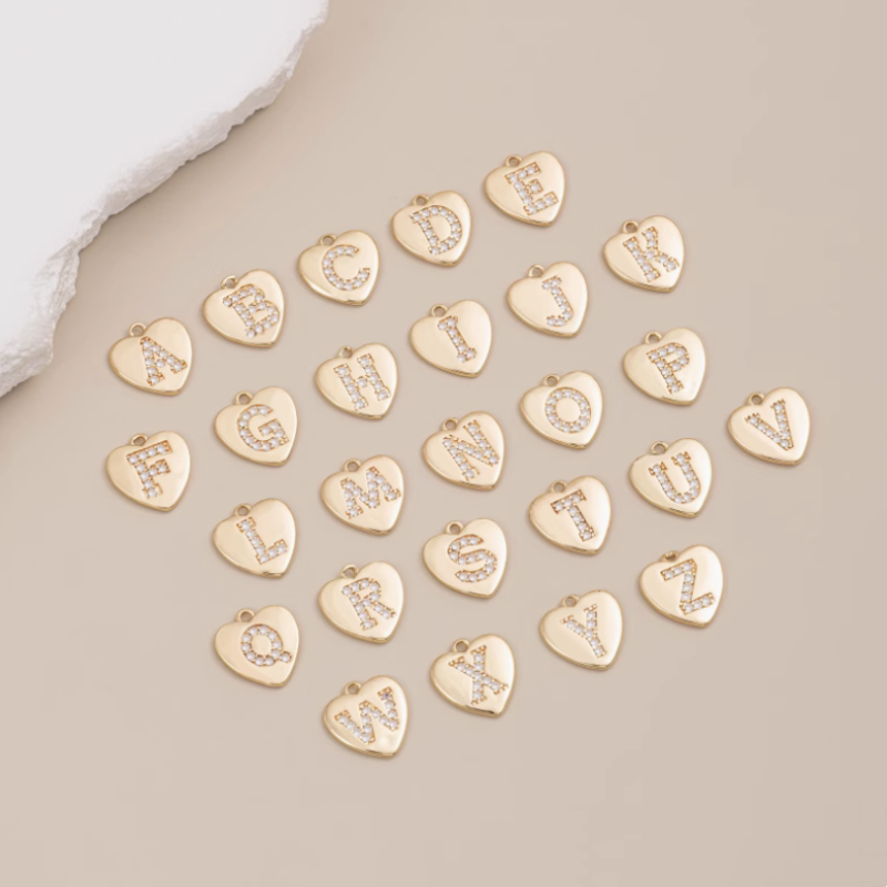 Brass Zircon Letters Words Pendant Piece 14K Plated-PMXS-01