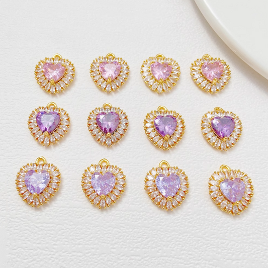 Brass Gilded Zircon High Light Diamond Heart Pendants