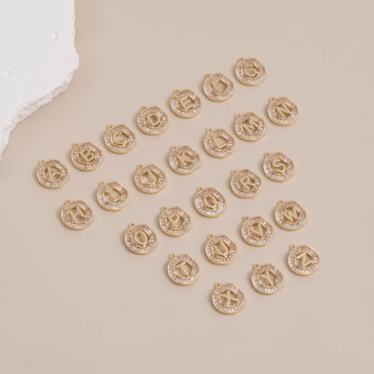 26 Letters Brass Pendants Zircon Metal Necklace Bracelet Charms-PMQZ