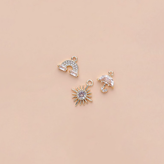Brass Zircon Fashion Style Charms Pendants- Sun Rainbow Umbrella